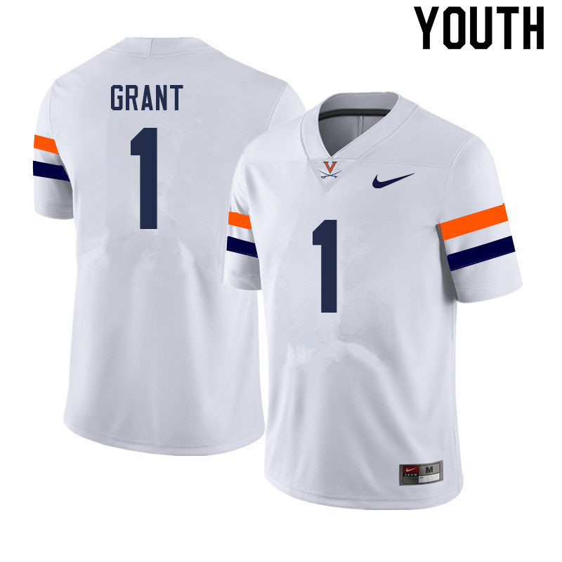 Youth #1 Nick Grant Virginia Cavaliers College Football Jerseys Sale-White - Click Image to Close